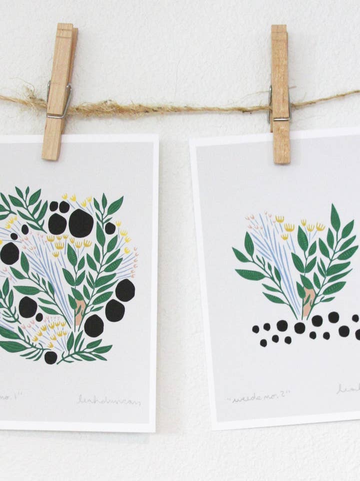 Set stampa artistica con erbacce per la vendita all'ingrosso da parte di Leah Duncan