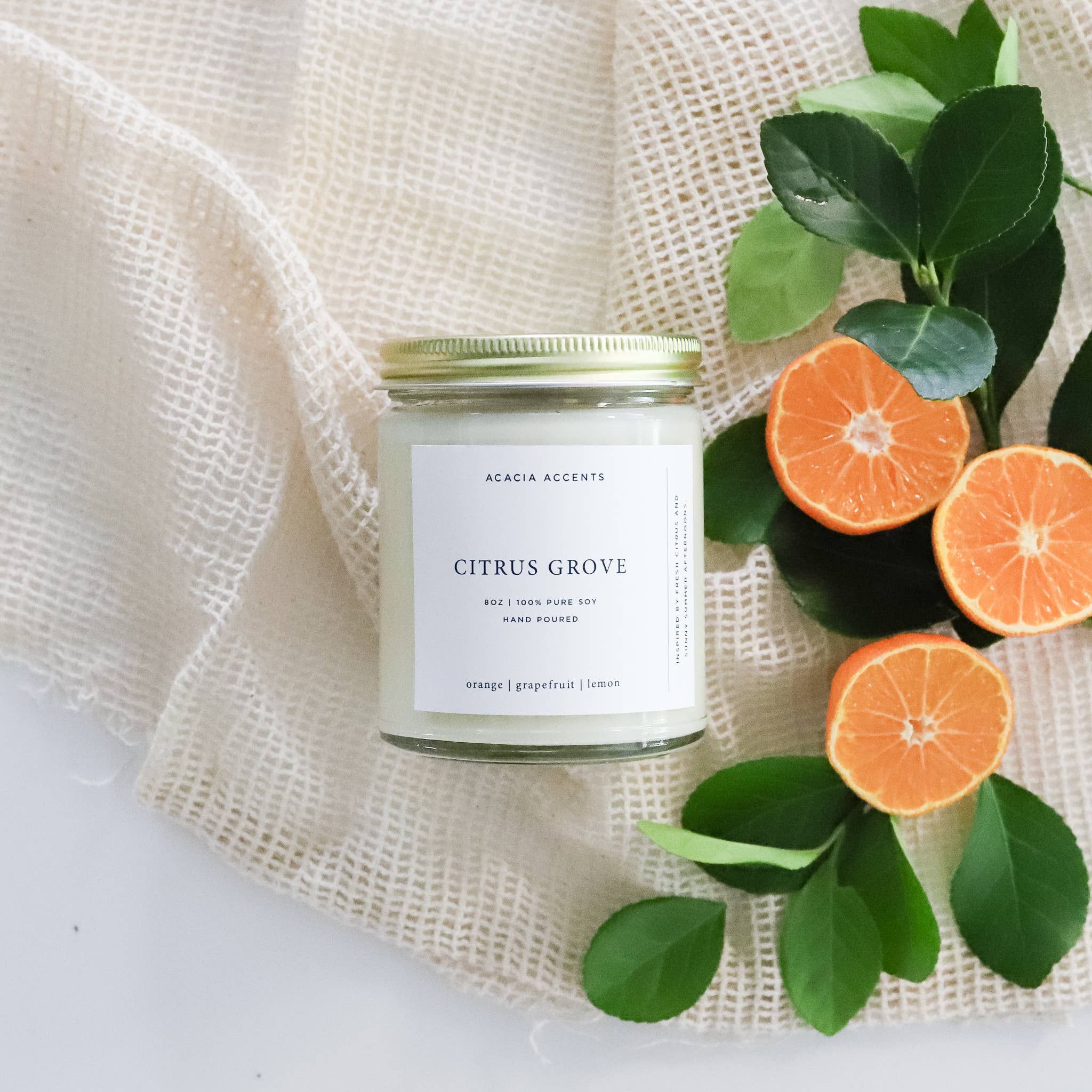 Acacia Accents - Wholesale Jar/Filled Candle - Citrus Grove | Minimal Candle | 8oz Soy Candle1