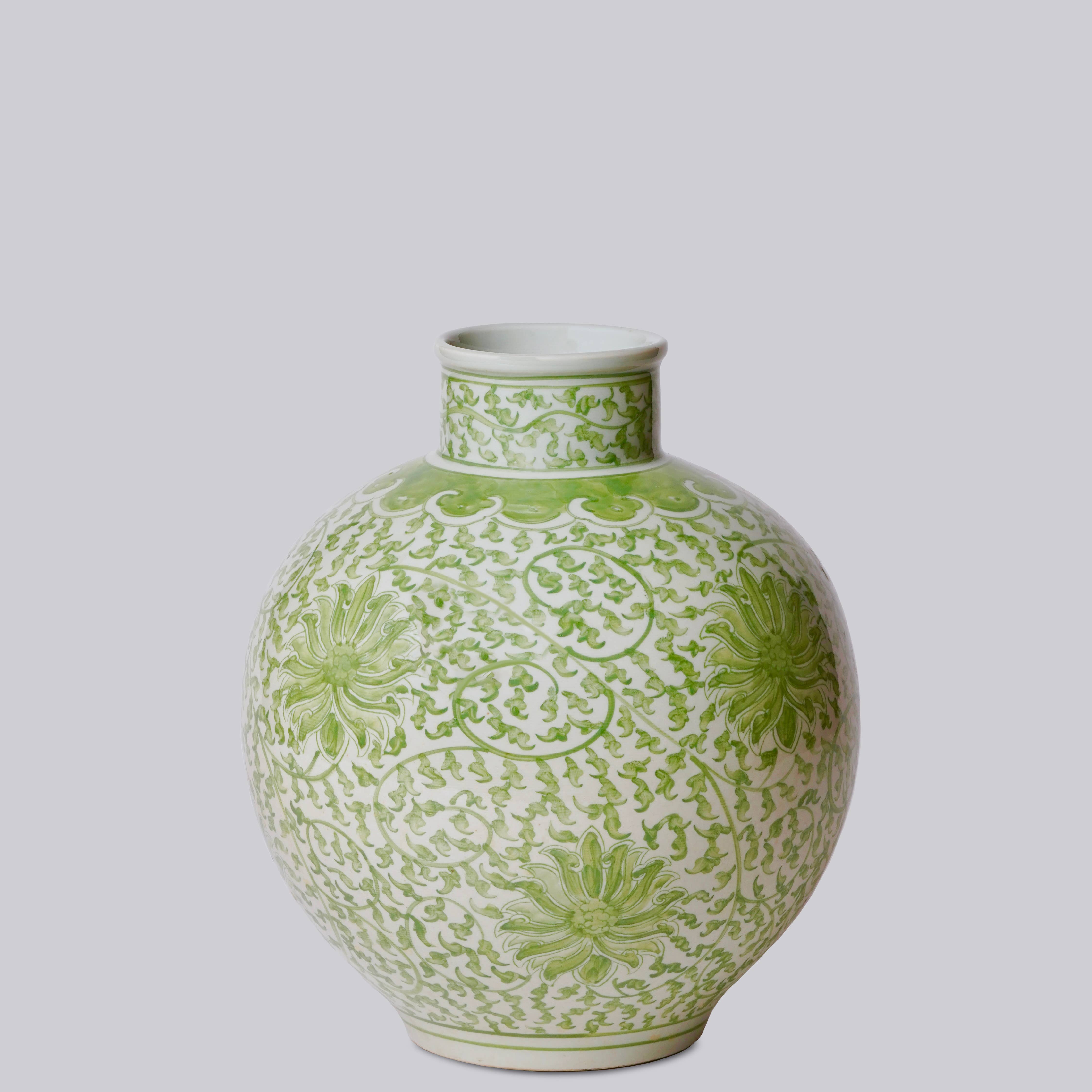 Cobalt Guild – Vaso por atacado – Vaso Globo de Porcelana Verde e Branco com Lotus em Espiral2