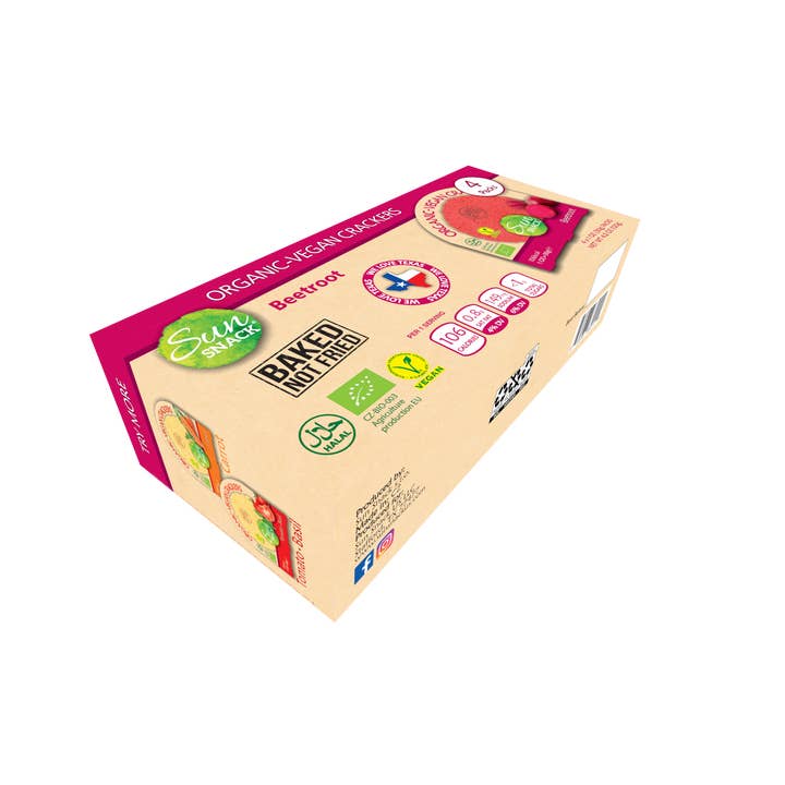 Sun Snack - Vente Biscuit salé - Craquelins à la betterave bio et végétaliens (4 x 30 g) Sachets