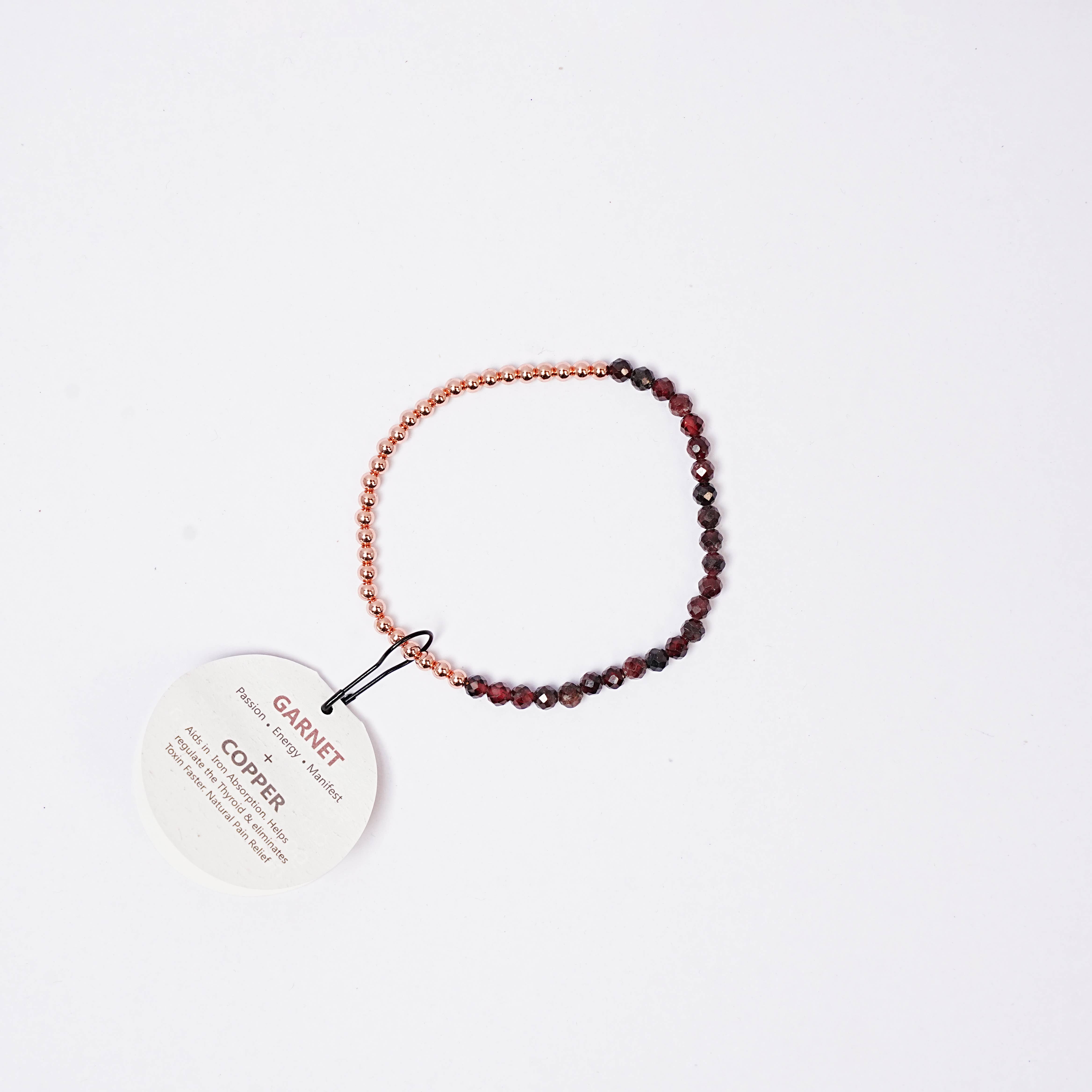 The Blue Yogi - Vente Bracelet de perles - Bracelet en perles de grenat facettées de 4 mm + cuivre véritable4