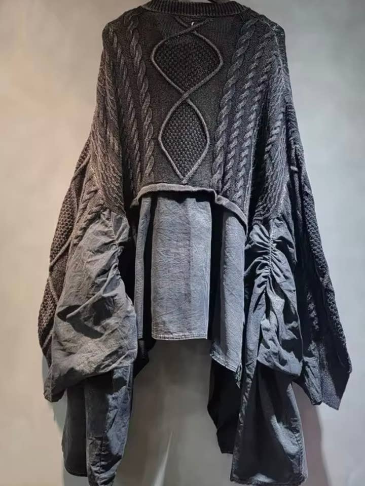 Luxe & Leather by Madonna & Co – wholesale Knitted jumper – Women′s – Textured Sweater with Asymmetrical Trim2