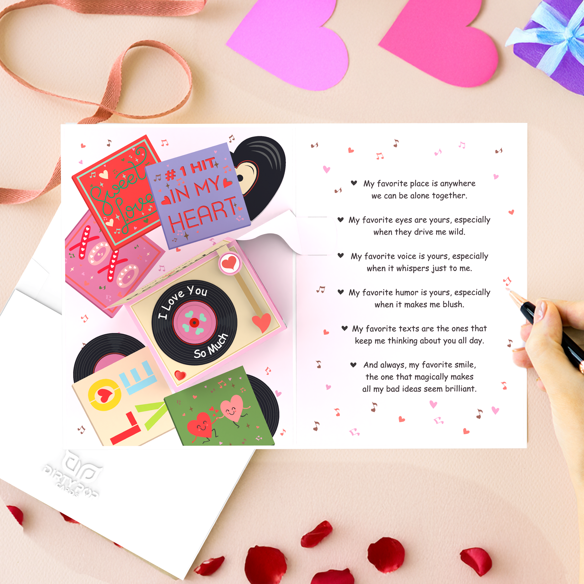 Card Foolery – Engroshandel Valentinsdagskort – For the Record 3D Pop-Up Musik Kærligheds Hilsen Kort1