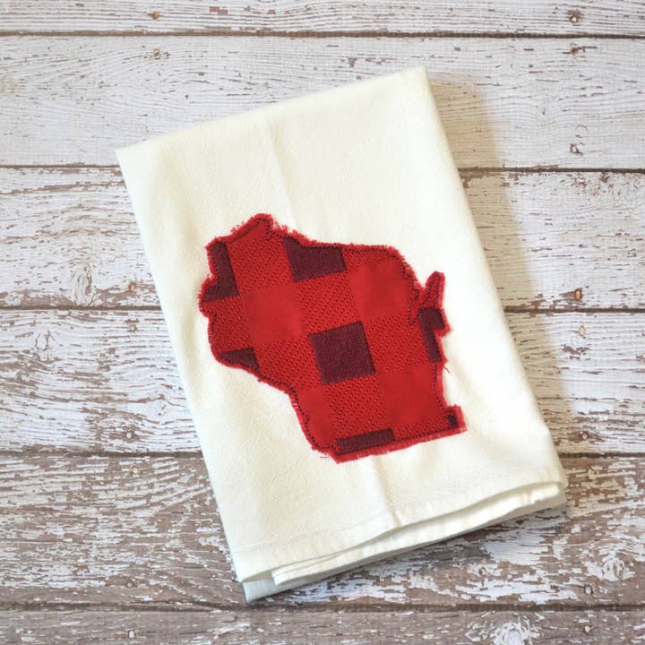 Red Plaid State Tea Towel - Embroidered Floursack Towel for wholesale by SewMuchMoreStore