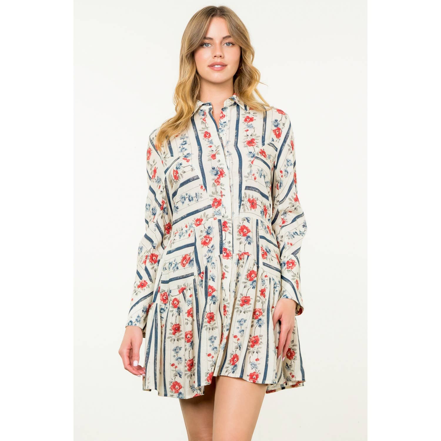 CREAM Long Sleeve Floral Dress for wholesale on Faire7