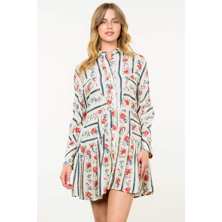 CREAM Long Sleeve Floral Dress for wholesale on Faire7