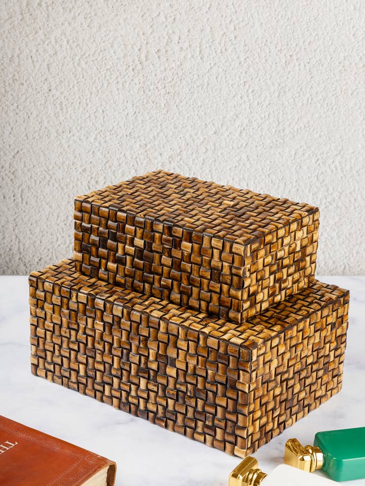 Nomad Rustic Bone Decorative Boxes Set of 2 for wholesale by GAURI KOHLI