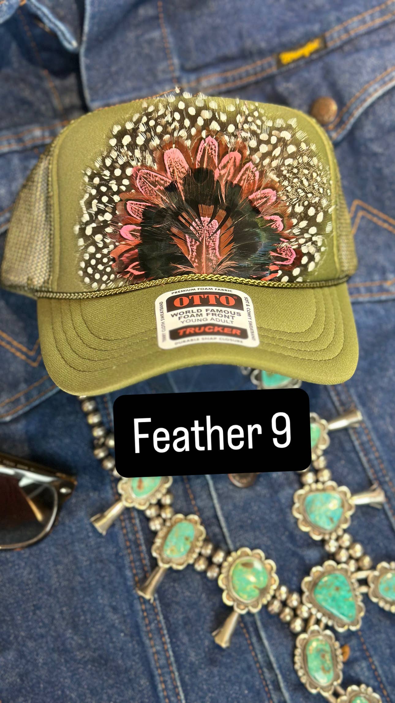 High Ho Silversmithing - Wholesale Trucker Hat - Women's - GREEN FEATHER TRUCKER HAT8