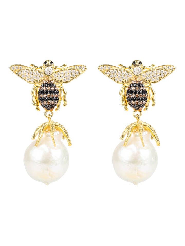 barock pärla honung bee droppe örhängen guld för wholesale av Latelita