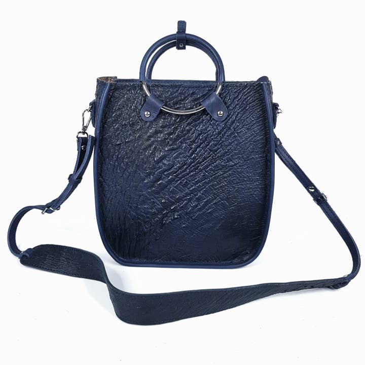 Blå handväska av äkta strutsläder för wholesale av ANKO