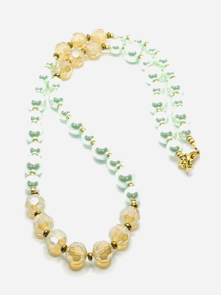 Mint Green & Deep Champagne Crystal Necklace for wholesale by Beaded Vision Jewelry