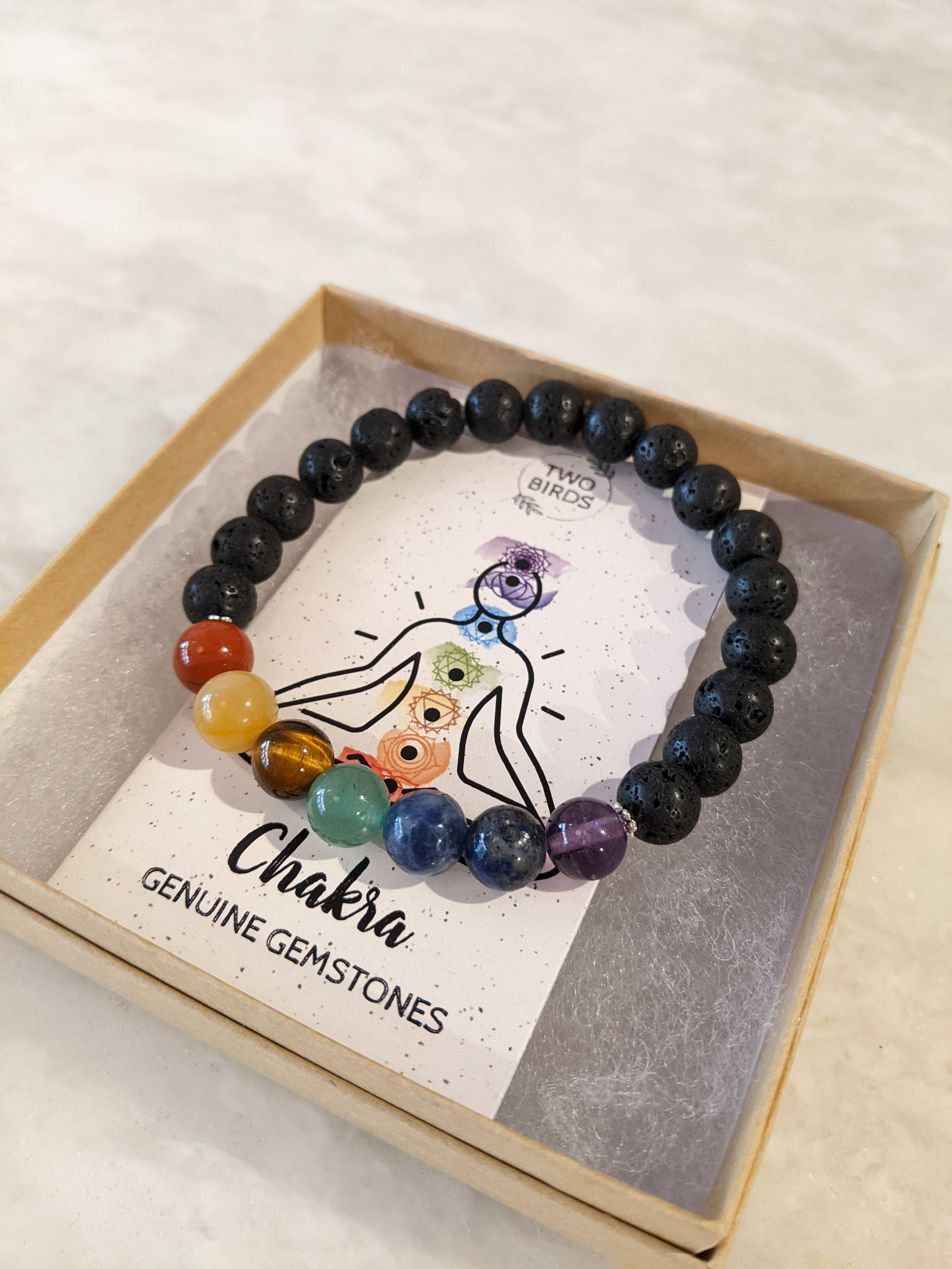 Two Birds Eco Shop - Wholesale Aromatherapy Bracelet - Chakra Gemstone Bracelet with Lava Rock Diffuser Beads1