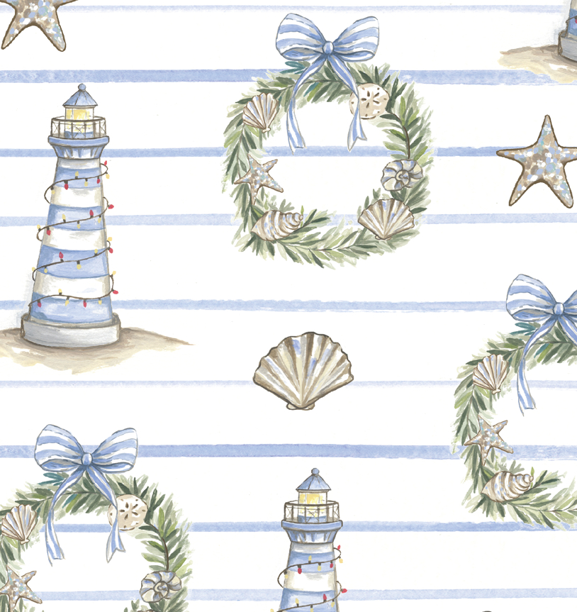 Jessica Frasz Studio - Wholesale Wrapping Paper Roll - Coastal lighthouse Holiday Wrapping Paper2