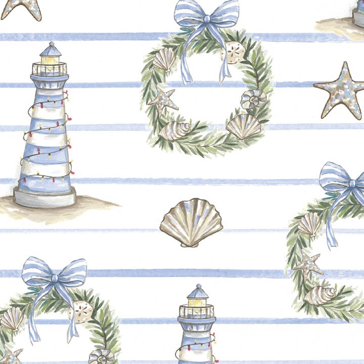 Jessica Frasz Studio - Wholesale Wrapping Paper Roll - Coastal lighthouse Holiday Wrapping Paper2