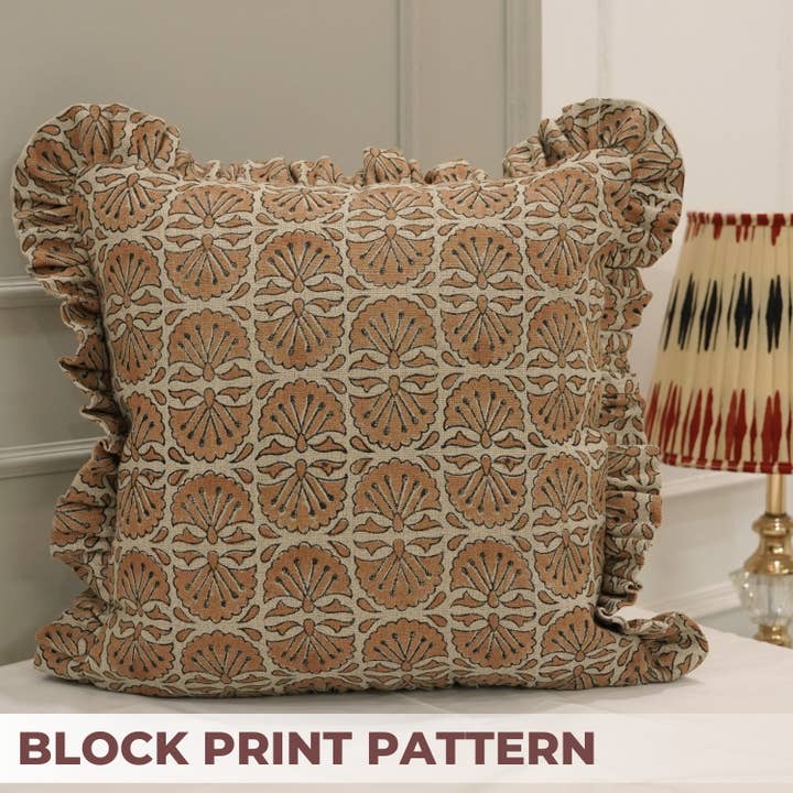 Fabdivine - Vente Housse de coussin - Housse de coussin en lin épais à volants imprimé bohème - Bejhni1