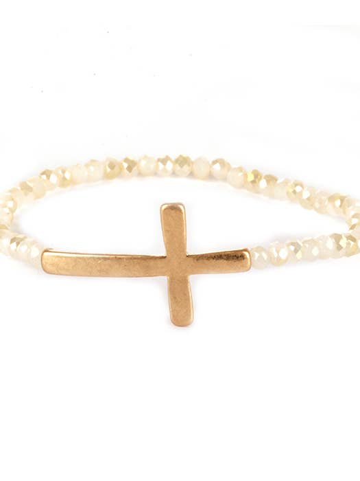 ( E425 ) BRACCIALE ELASTICO CON CROCE IN PIETRA MULTIFACCETTATA per la vendita all'ingrosso da parte di Jewelry Max