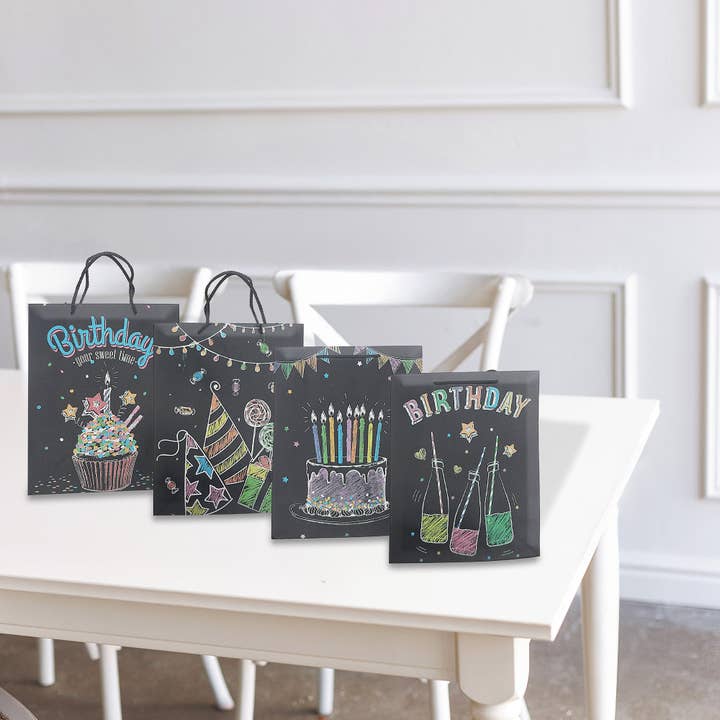Multi Gift Bags Glitter Happy Birthday Assorted Medium for wholesale on Faire