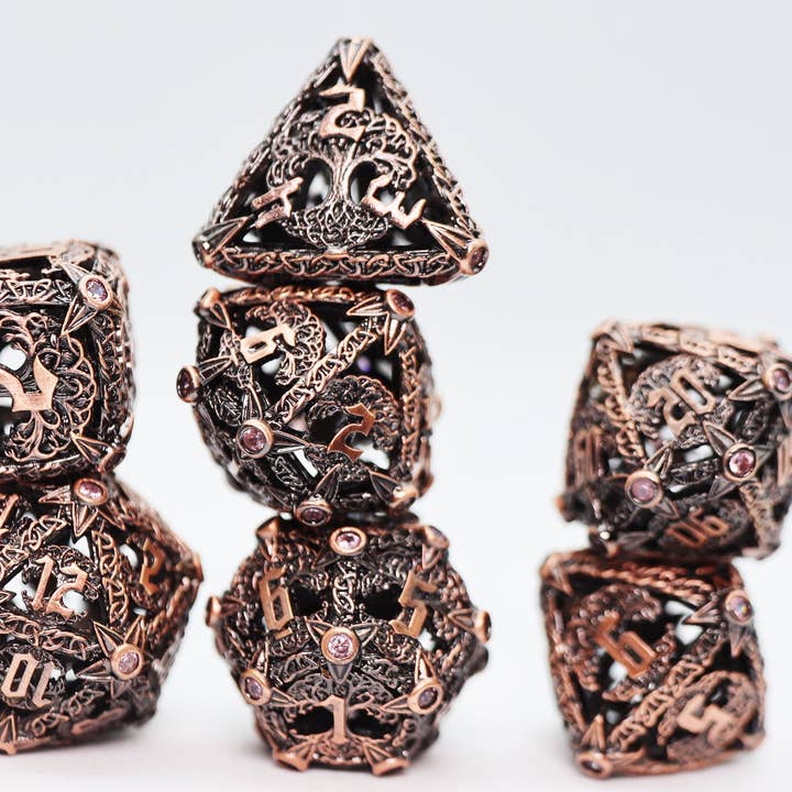 Trees of Virtue: Tree of Tolerance - Hollow Metal RPG Dice Set for wholesale by Foam Brain Games