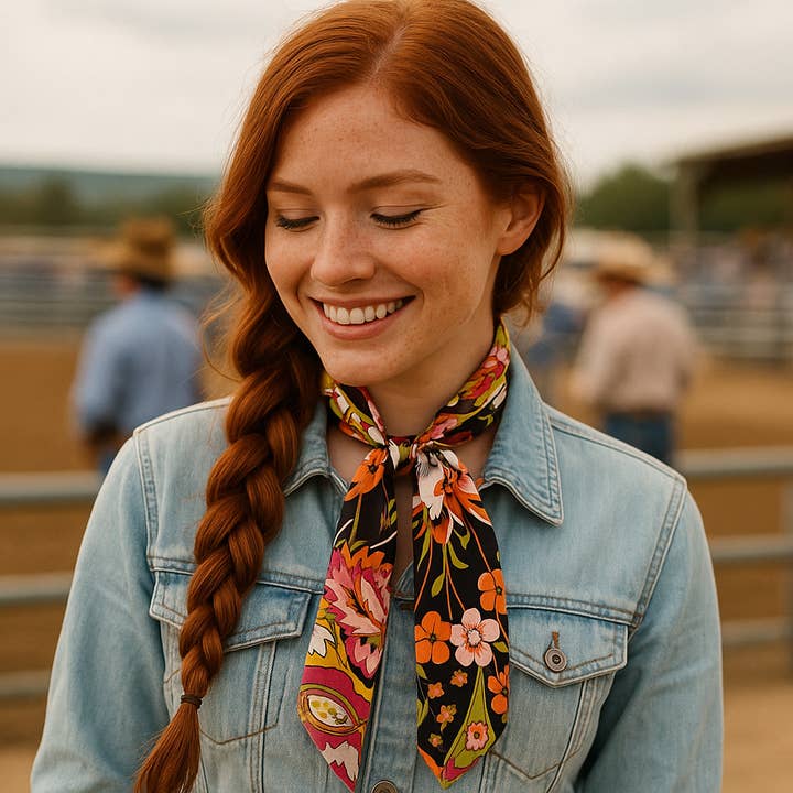 Lenço Amarelo e Preto Western Skinny Mini Wild Rag / Gravata de Cowgirl #TW335 por atacado de Rodeo Drive