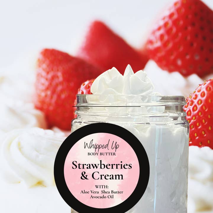 Strawberries & Cream Body Butter for wholesale by Whipped Up Bath and Body Co