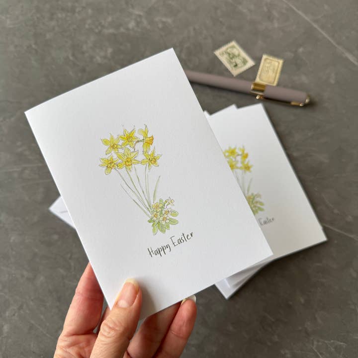 Tall Order - Wholesale Easter Card - Easter Card Pack of 8 with Daffodil & Primrose Illustration