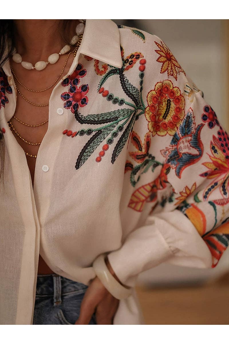WHITE Floral Button-Front Shirt for wholesale on Faire3