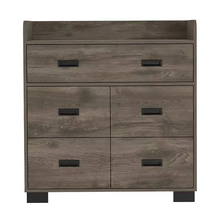 Commode double à cinq tiroirs en bois brun foncé de 33 pouces pour la vente par HomeRoots