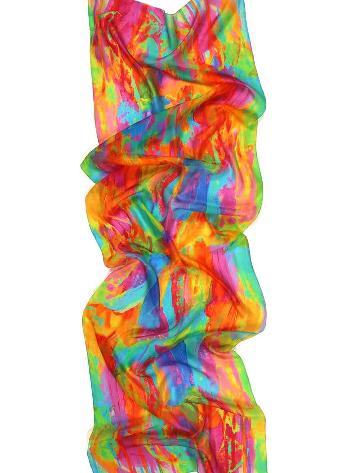 Sciarpa in seta Minosh, motivo artistico, multicolore per la vendita all'ingrosso da parte di SALTO