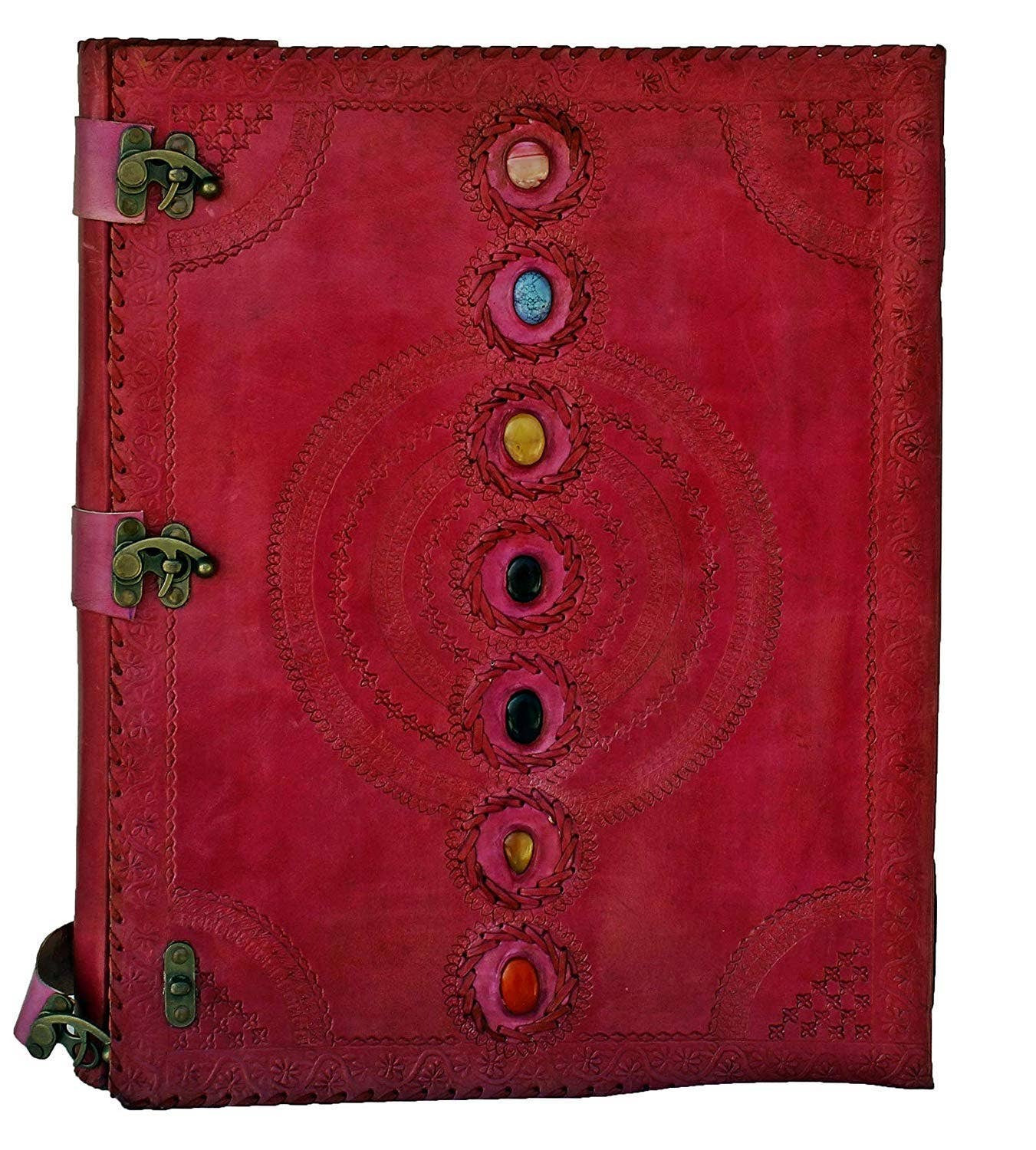Tuzech Leather - Wholesale Journal/Diary - Tuzech Seven Chakra Medieval Stone Embossed Handmade Jumbo Leather Journal Book of Shadows Notebook Office Hocus Pocus Diary College Poetry Sketch With Leather Bound40