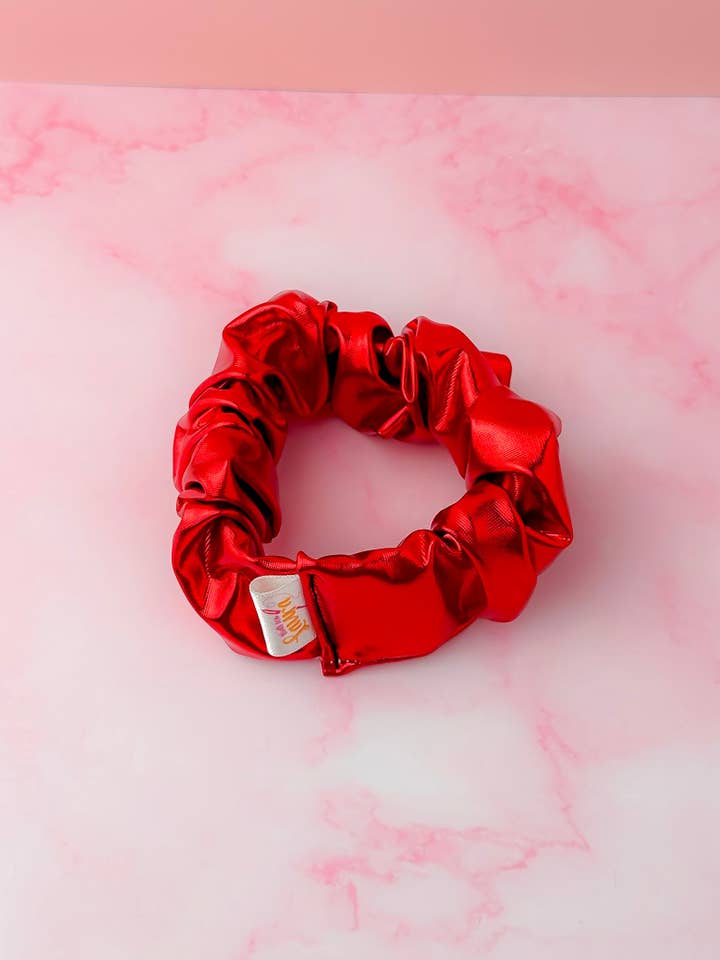 Rouge - Red Jersey Foil wide scrunchie for wholesale by ThatsSewLauraUk