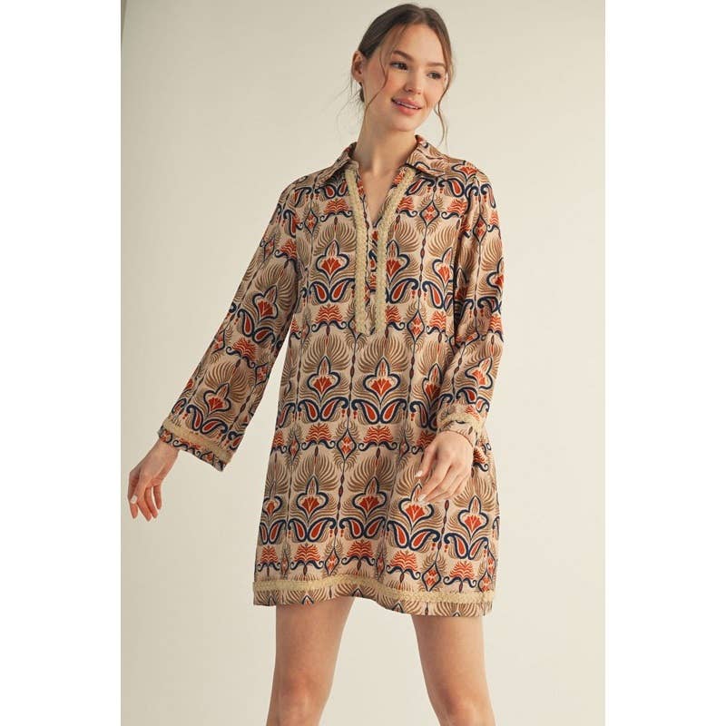 STYLE USA - Vente Robe – femme - NOUVELLE Robe droite à imprimé bohème0