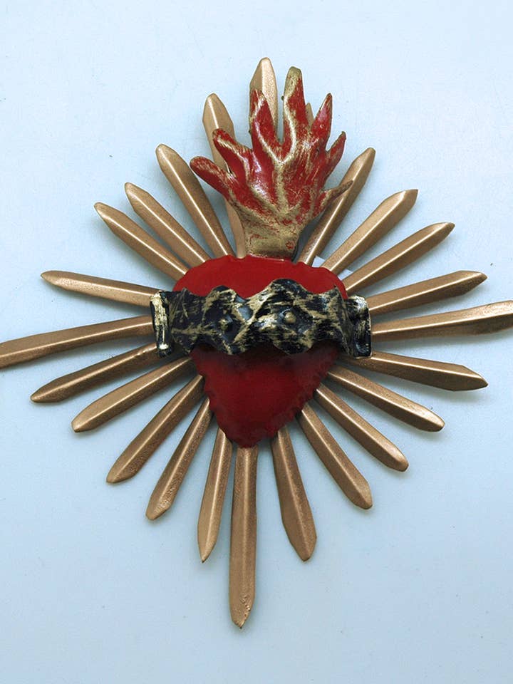 MXAL-H18 - Handcrafted Tin Heart w/ Flames & Rays for wholesale by Contreras Designs