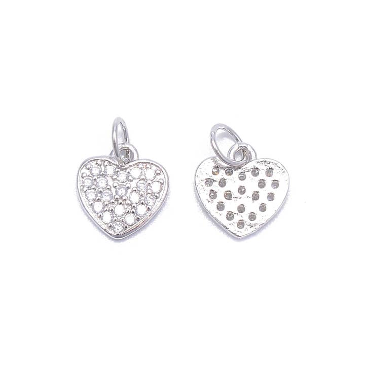 CRCBEADS - Wholesale Individual charm/pendant - 925 Sterling Silver Heart Shape Charm with Cubic Zirconia 9.5x10mm 3 PCS Per Bag