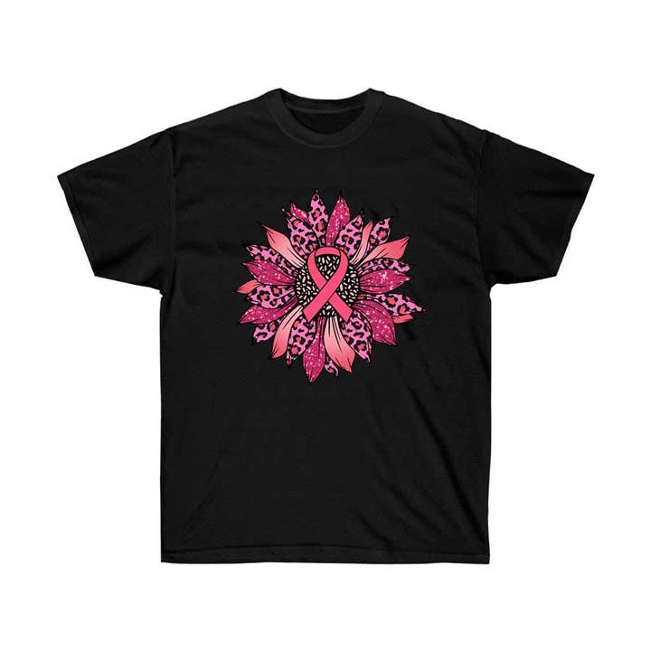 Pink Sunflowers with Pink Ribbon T-Shirt for wholesale by Luluizy Designs Co.