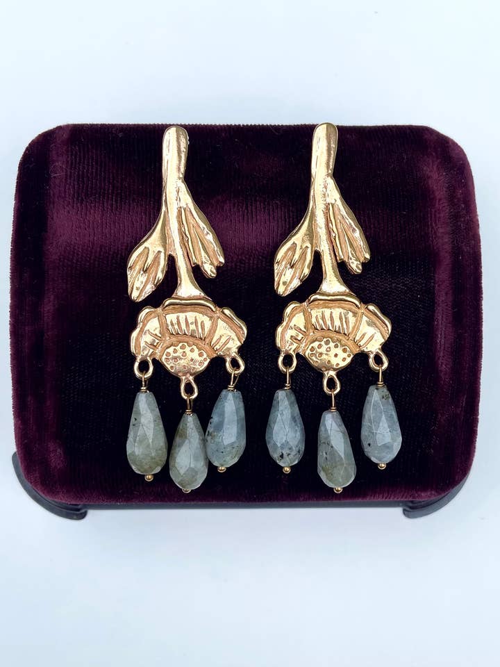 Brass In Bloom Flower Statement Earrings for wholesale by Serpentine