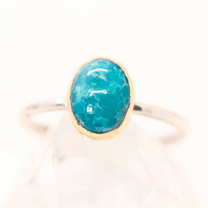 Artisan Mixed Metal Turquoise Ring, Sterling and 14k Gold for wholesale by Esme
