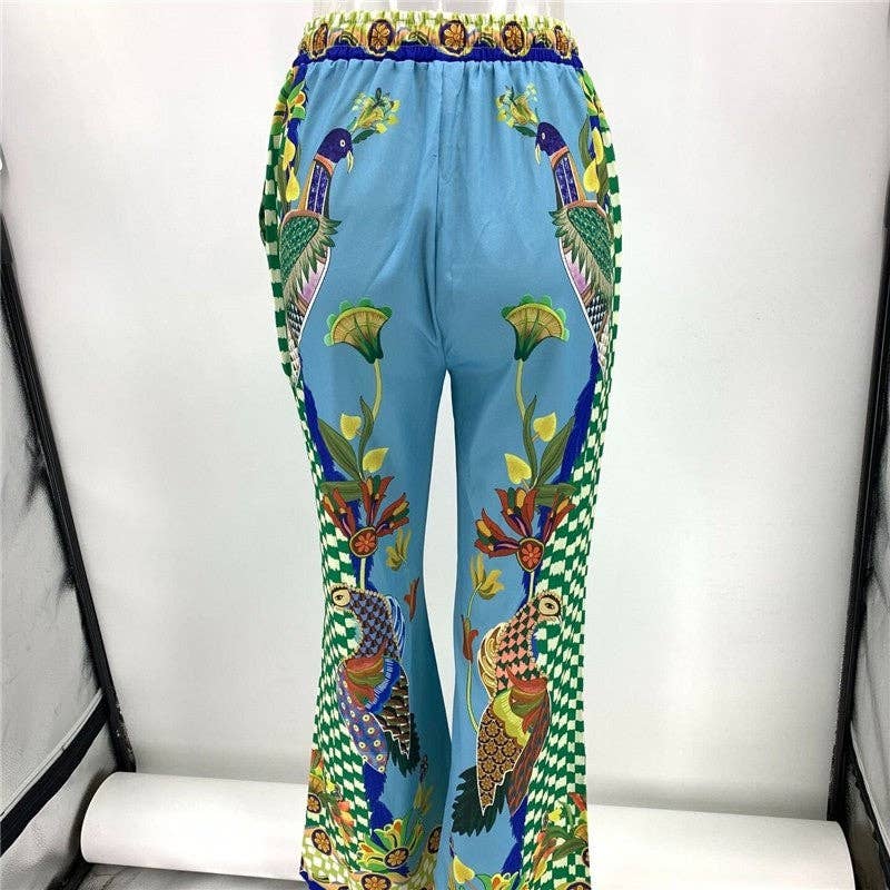 BLAU Modisches Set mit bedrucktem Langarmoberteil und langer Hose für den Großhandel auf Faire7