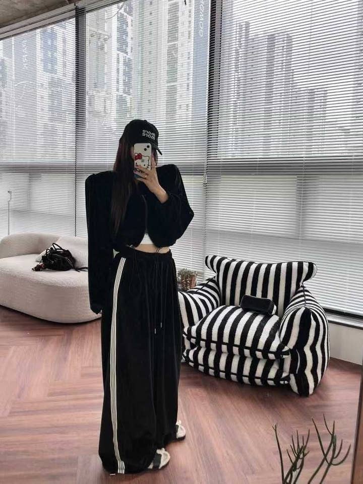 Velour Track Puff Zip-Up Set for wholesale by Little Light