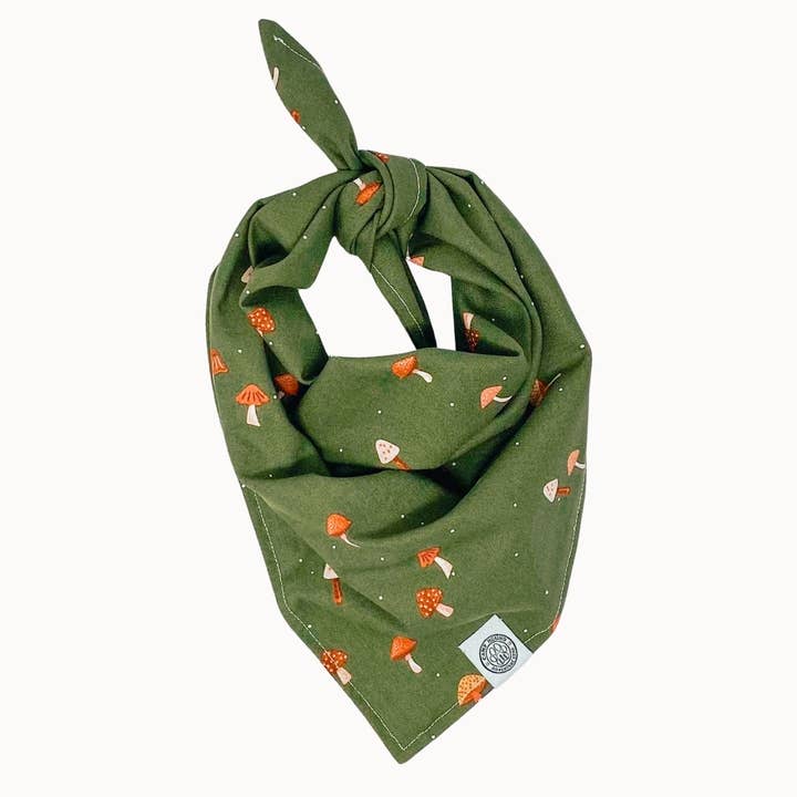 Green Maggie Dog Bandana | Minimal Mushroom Cottagecore Pet Scarf for wholesale on Faire