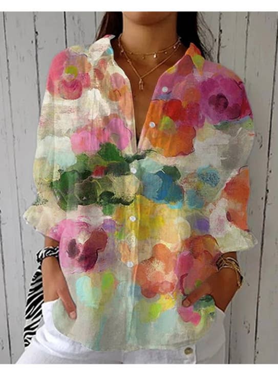 Rosa Clothing - Wholesale Shirt - Women's - Women Vintage Floral Print Long Sleeve Casual Boho Blouse17