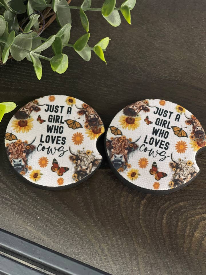 Just A Girl Who Loves Cows Car Coaster Set for wholesale by CMD Wholesale