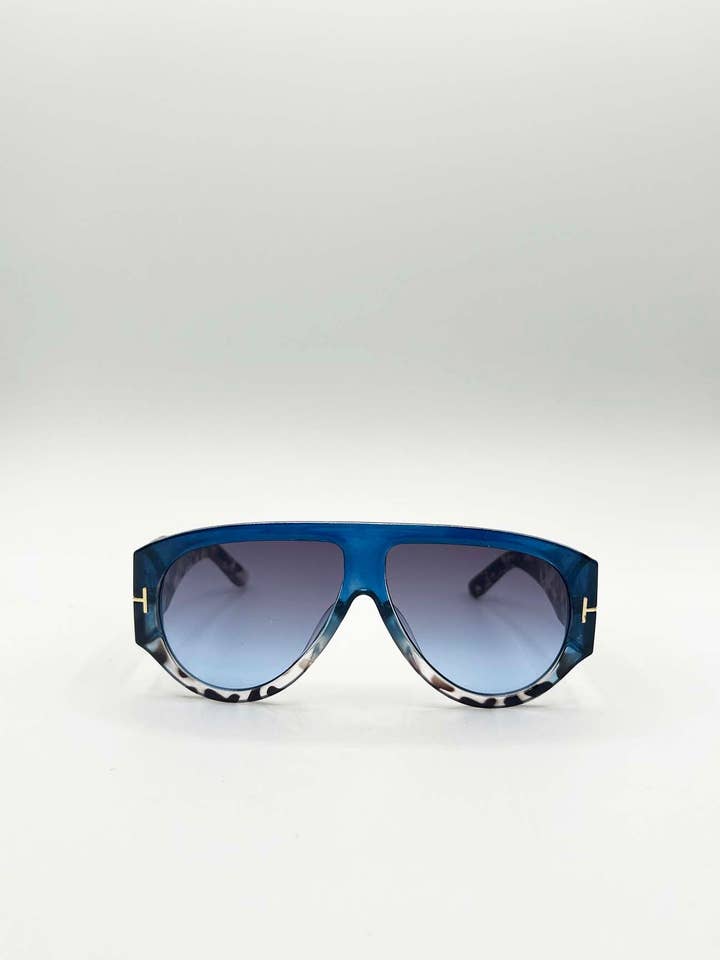 Oversized Rounded Sunglasses Blue Brown for wholesale by AFA COLLECTIVE