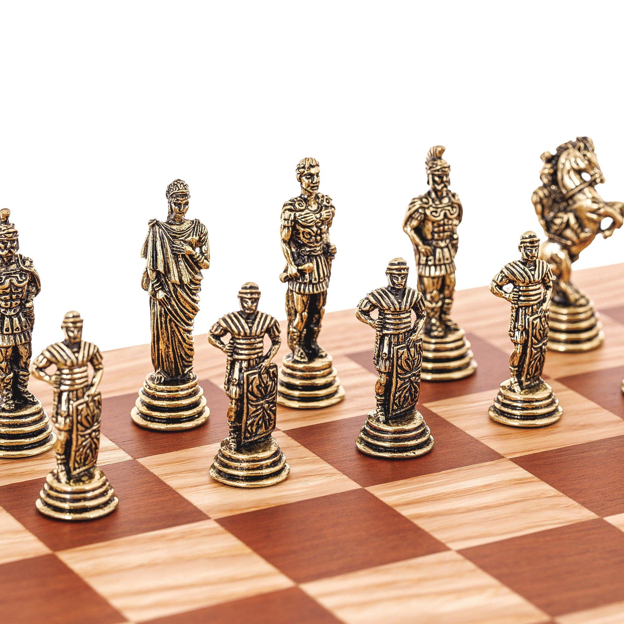 ARTIA LTD - Wholesale Board Game - Olive Wood Chess, Brown Squares & Metal Chess Pieces Roman4
