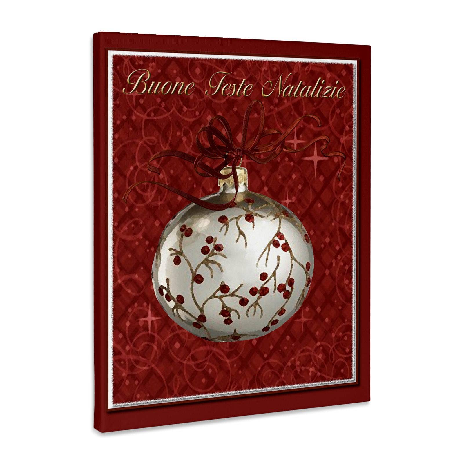 3dRose - Wholesale Art Print - 3dRose, Buone Feste Natalizie, Merry Christmas in Italian, Red Berries , Museum Grade Canvas Wrap0
