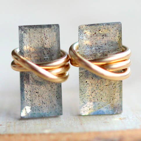Saressa Designs - Wholesale Stud/Post Earrings - Baguette Studs - Labradorite0