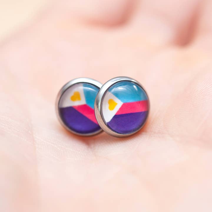 Polyamorous pride flag earrings - stud or dangle for wholesale by Crafty Queer Studio