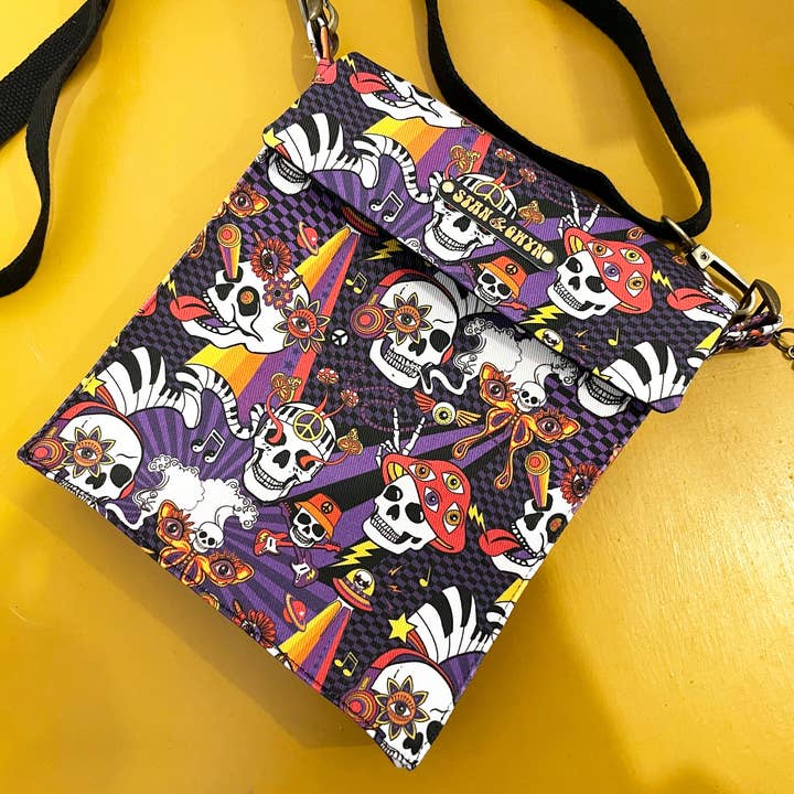 Skull Bag, Grateful Dead Print, Skulls Messenger Bag for wholesale by Stan and Gwyn