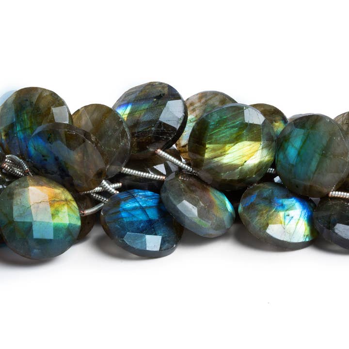 The Bead Traders - Wholesale Beads - 13-16mm Labradorite Faceted Coins 8.5 inch 11 Beads