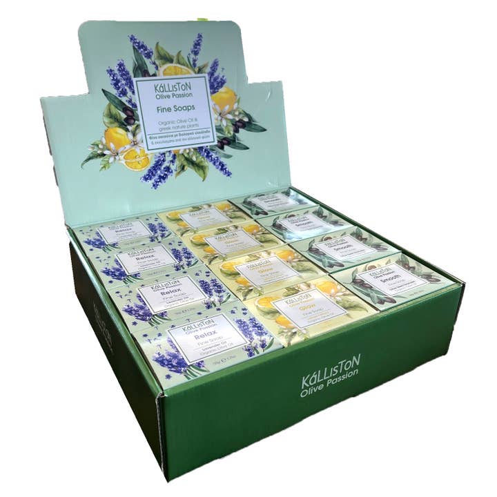 ALETA FARMS - Wholesale Bar Soap - Greek Olive Soaps, Relax, Smooth & Glow, in Retail DisplayÂ