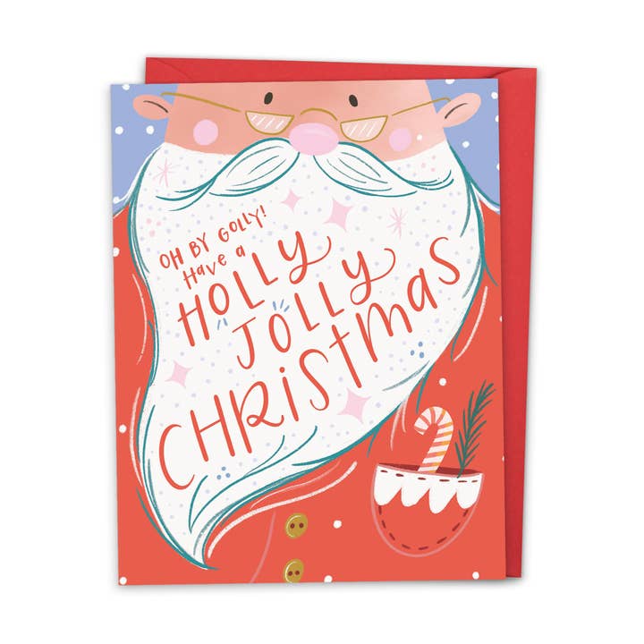 Greeting Card: Holiday Holly Jolly Santa, Christmas for wholesale by Happy Tines Design Co.